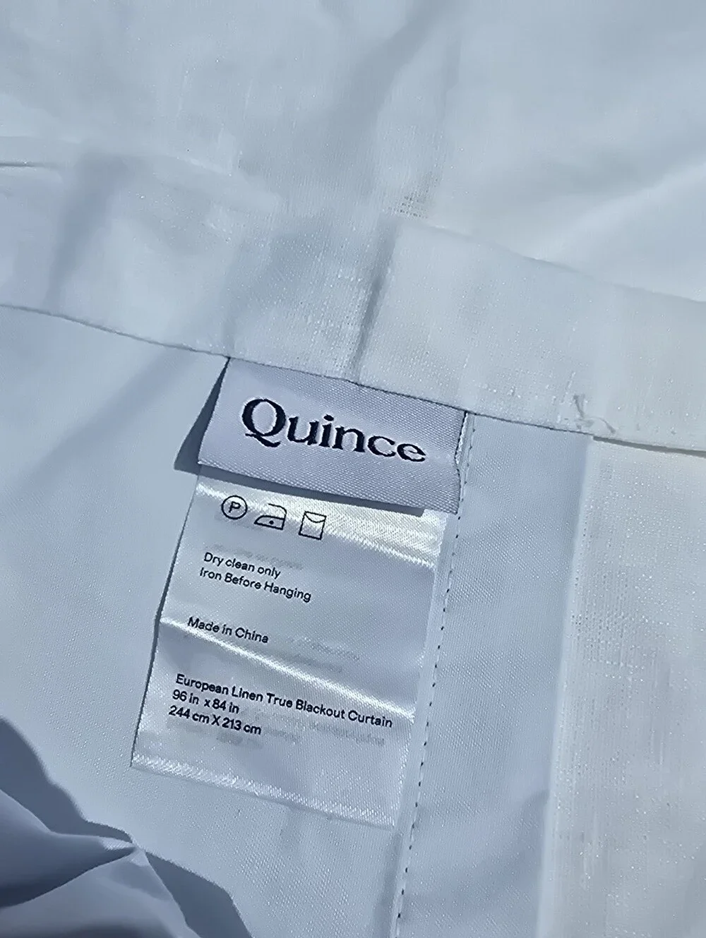 Quince European Linen True Blackout Curtain WHITE 96 x 84 SINGLE PANEL 96